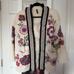 Zara Cream Cardigan with Multicolor Floral Embroidery